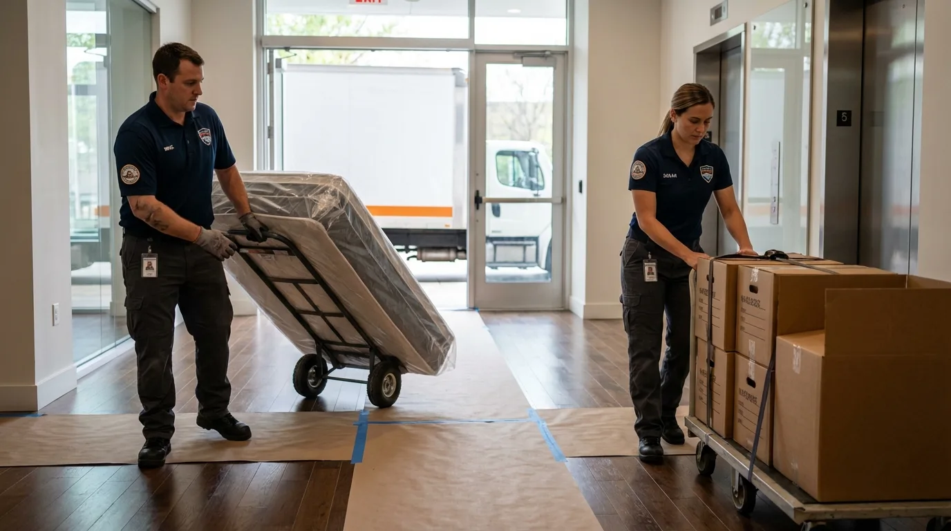 Professional apartment movers loading elevator in Homewood, IL